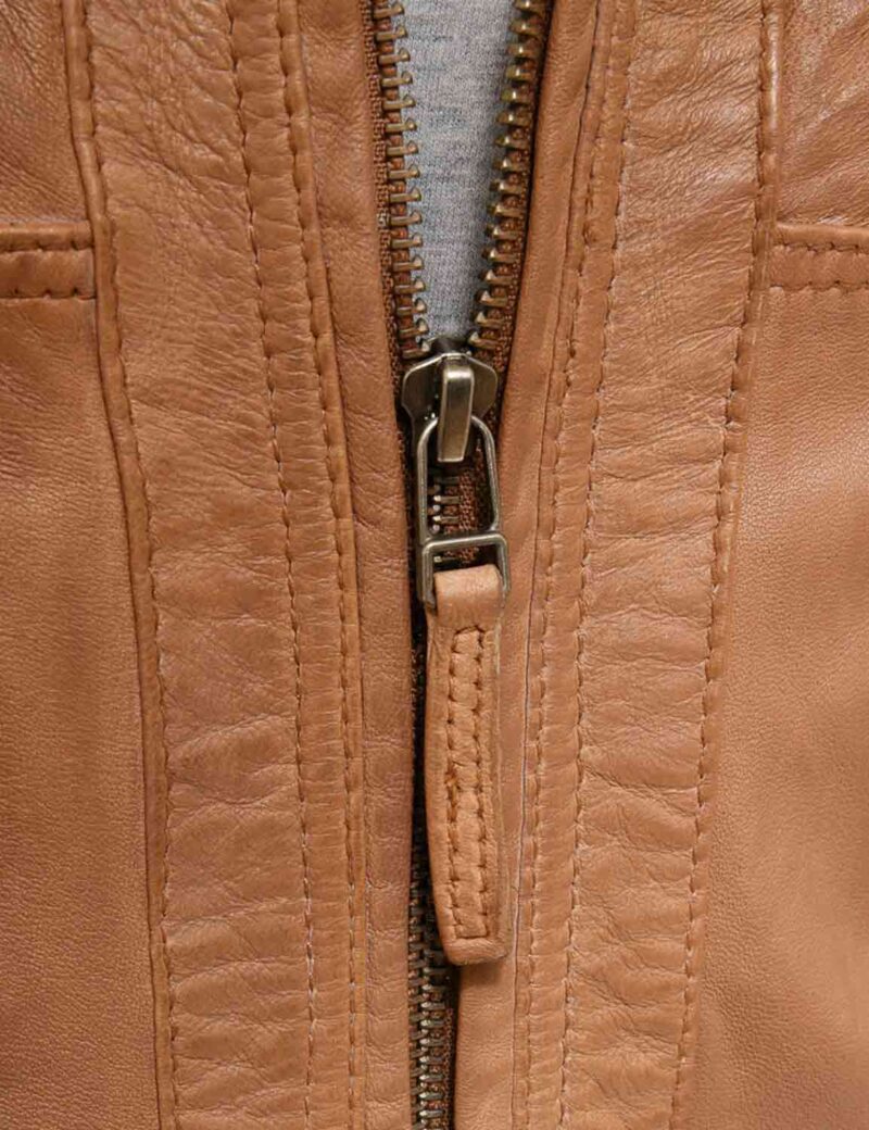 Mens Slim Fit Brown Leather Jacket - Image 4